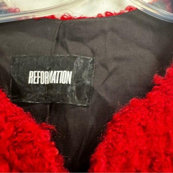 Reformation Red Teddy Sherpa Lightweight Coat Jacket Midi Soft Cozy Straight XS - Picture 4 of 14